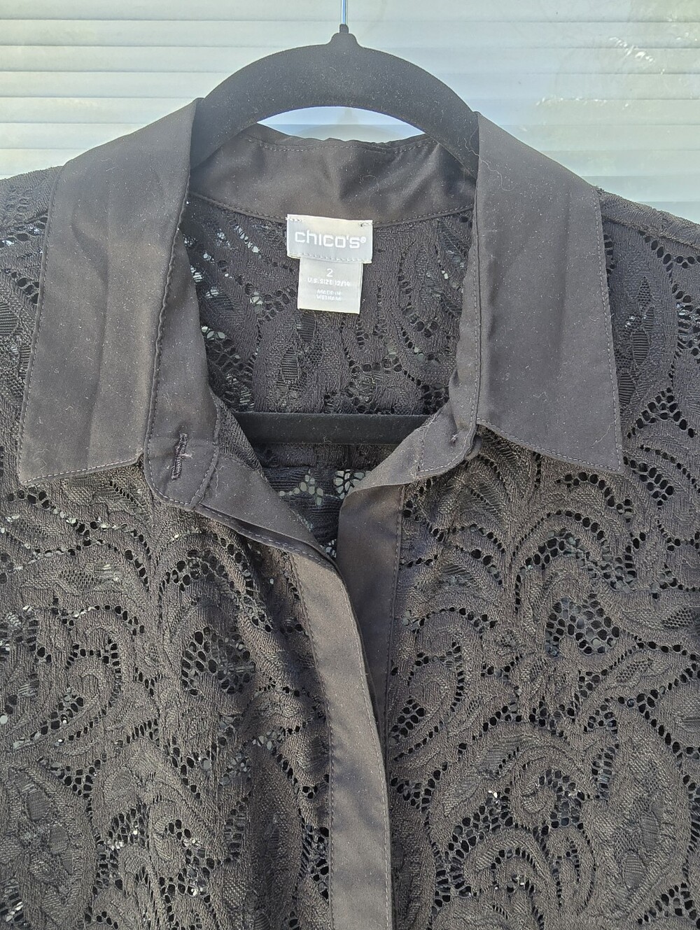 Chico's Black Lace Collared Button-Front Blouse